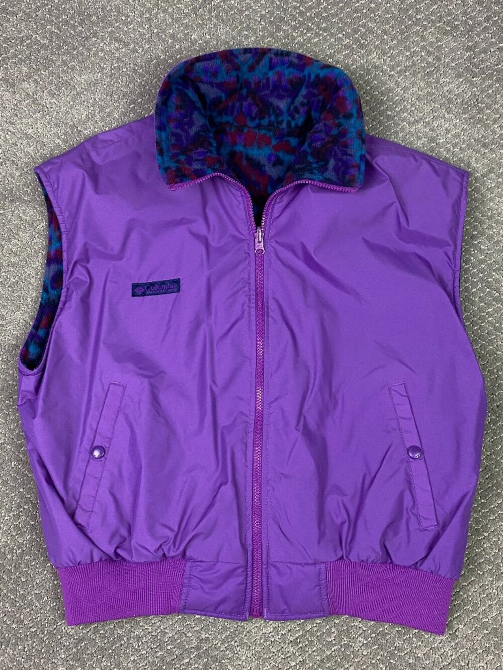 Vintage Columbia Vest Womens XL Purple Reversible Fleece Aztec Southwestern 90s - Picture 3 of 11
